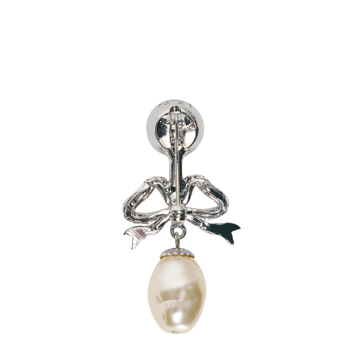Crystal Bow Pearl Drop Brooch