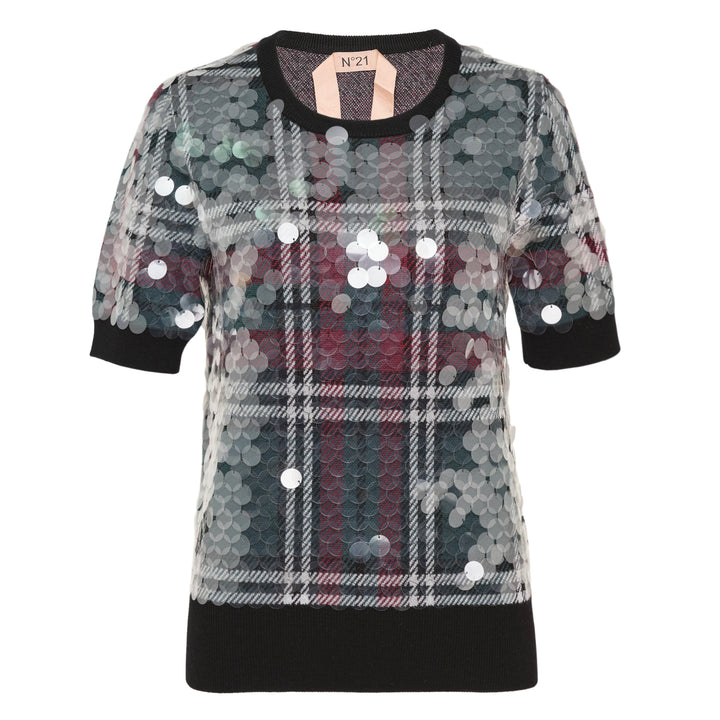 Sequin Plaid Knit Top