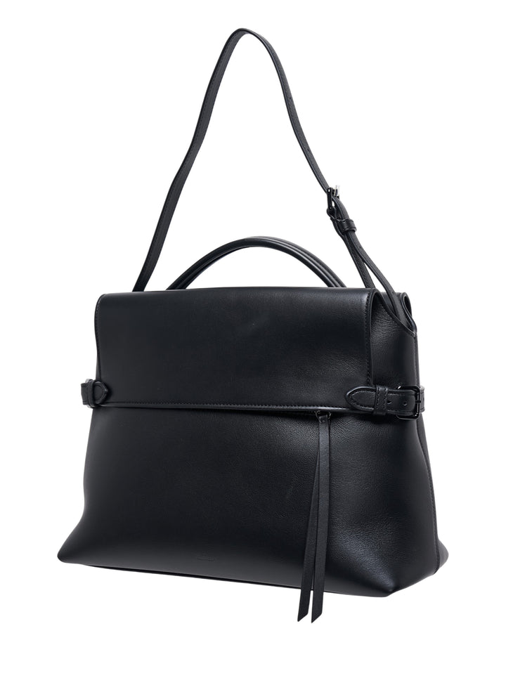 Mulberry Stevie black smooth leather top handle bag with oval twist-lock closure, rolled top handle and adjustable shoulder strap - view 2