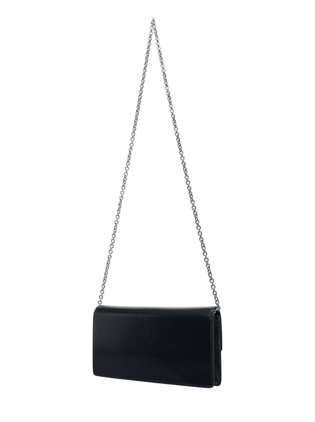 Mulberry Darley clutch in black high shine leather with silver-tone postman's lock and chain strap - view 2