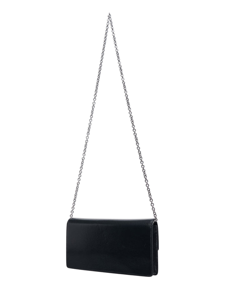 Mulberry Darley clutch in black high shine leather with silver-tone postman's lock and chain strap - view 2
