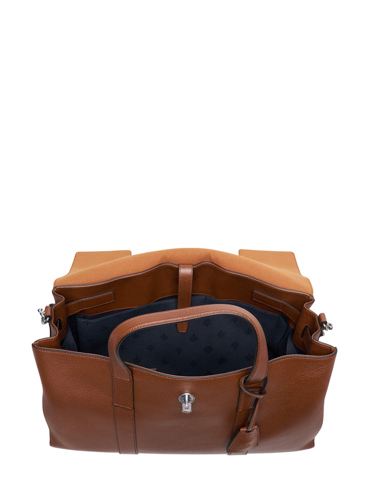 Mulberry Heritage Piccadilly Messenger in tan pebbled leather with silver-tone postman's lock closure, dual top handles, and adjustable crossbody strap - view 3