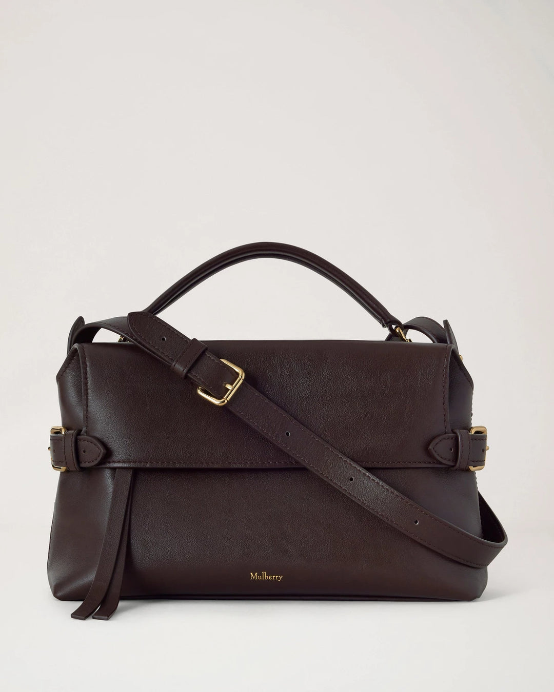 Small Stevie Top Handle Ebony Supple Smooth Leather