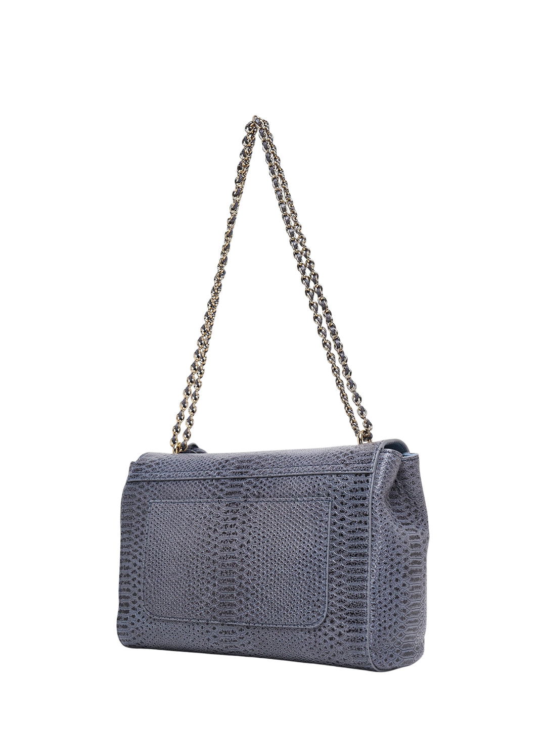 Mulberry Medium Lily shoulder bag in slate snake-print leather with gold-tone Postman's lock and woven chain strap - view 2