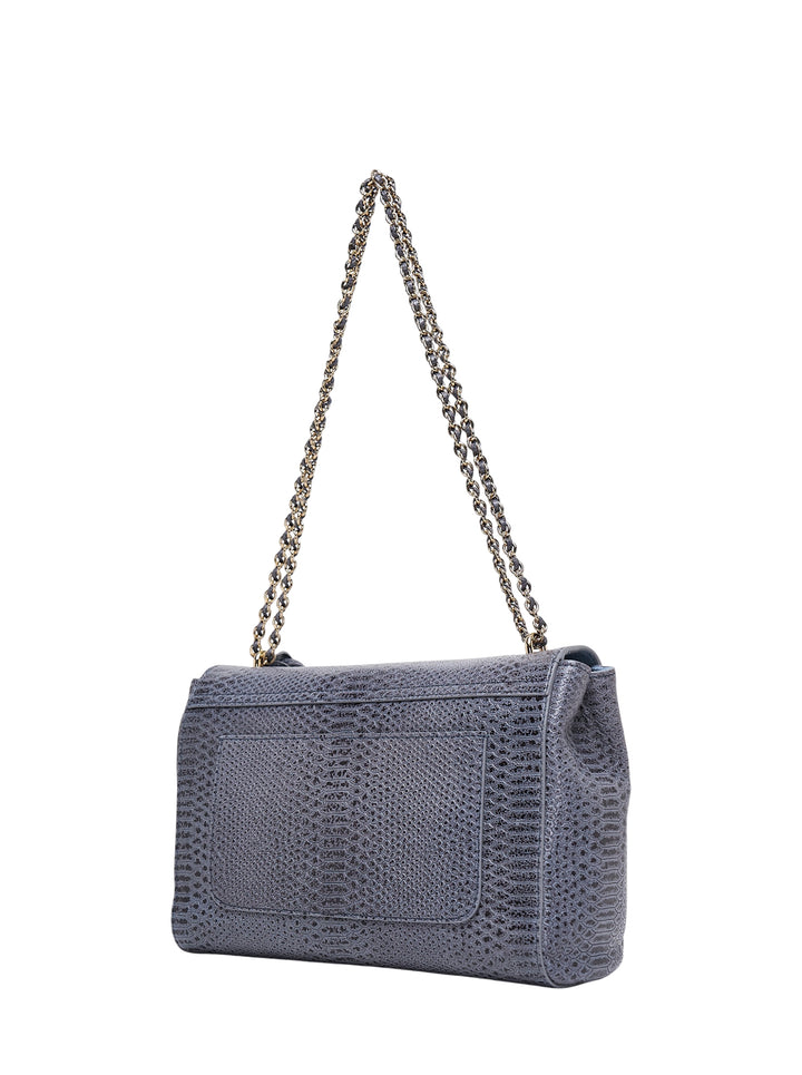 Mulberry Medium Lily shoulder bag in slate snake-print leather with gold-tone Postman's lock and woven chain strap - view 2