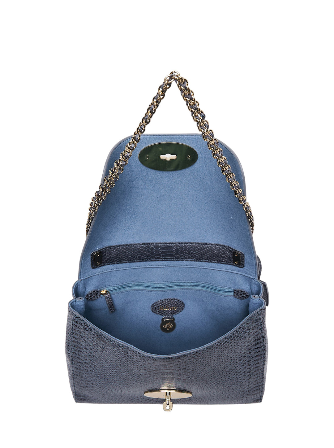 Mulberry Medium Lily shoulder bag in slate snake-print leather with gold-tone Postman's lock and woven chain strap - view 3