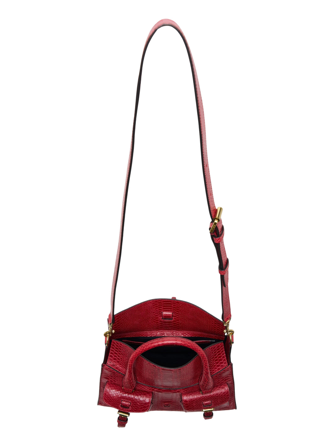 Mulberry Small Roxanne bag in red snake-embossed leather with gold-tone buckles, twin front pockets, top handle and long adjustable shoulder strap - view 3