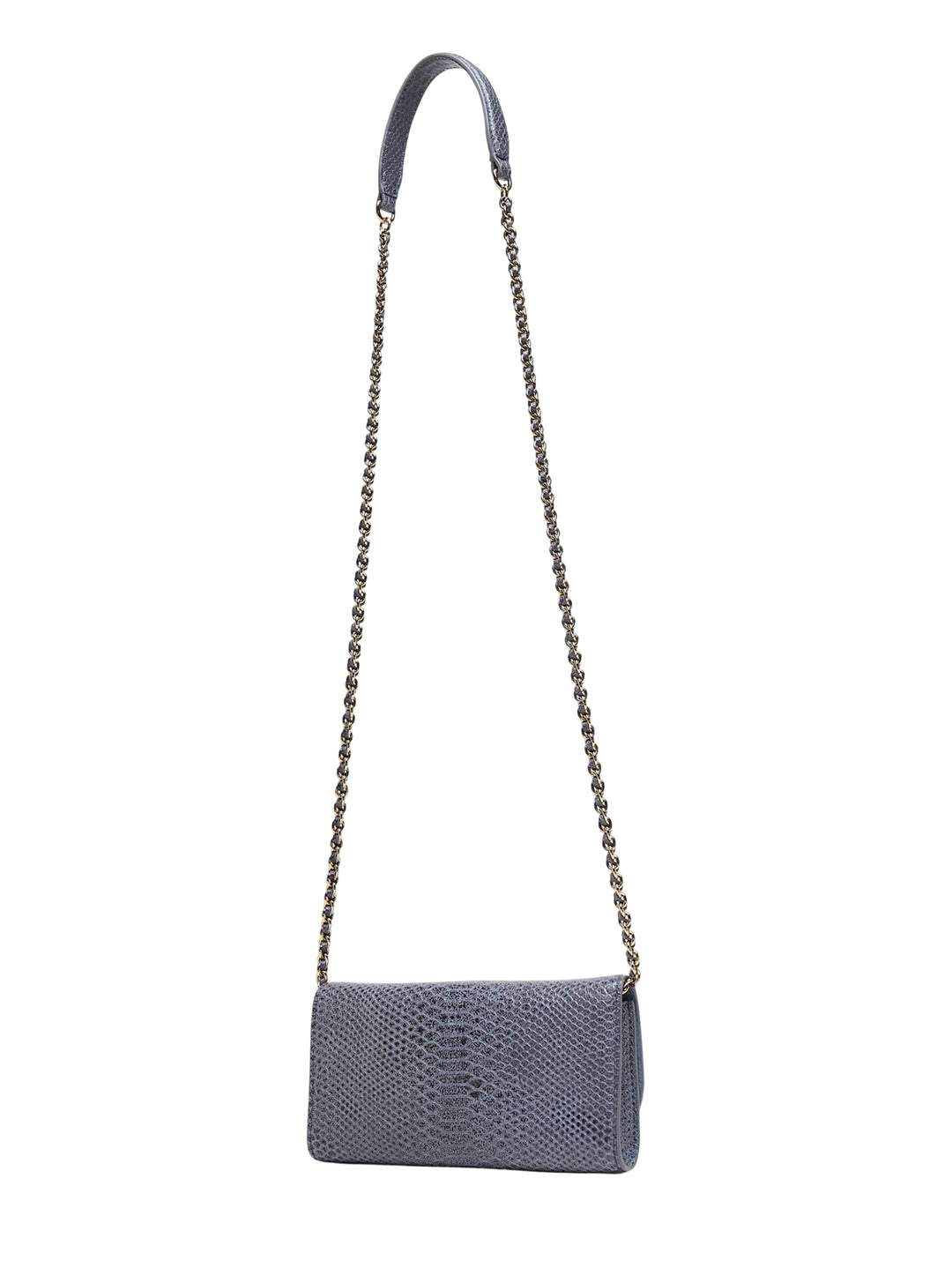 Mulberry Lily chain wallet in slate grey snake-embossed leather with gold-tone postman's lock and woven chain strap - view 2