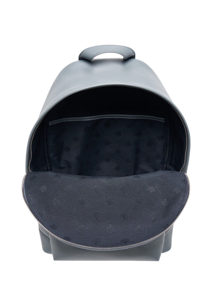 Mulberry Heritage Casual Backpack in slate blue pebbled leather with silver hardware and signature tree charm zip pull, front view - view 3