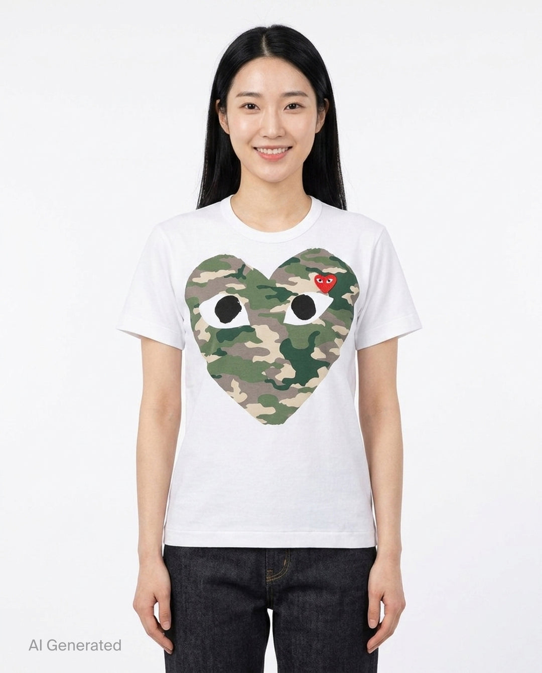 Camo Heart Short Sleeve Tee | Comme des Garçons PLAY | Club21 - front