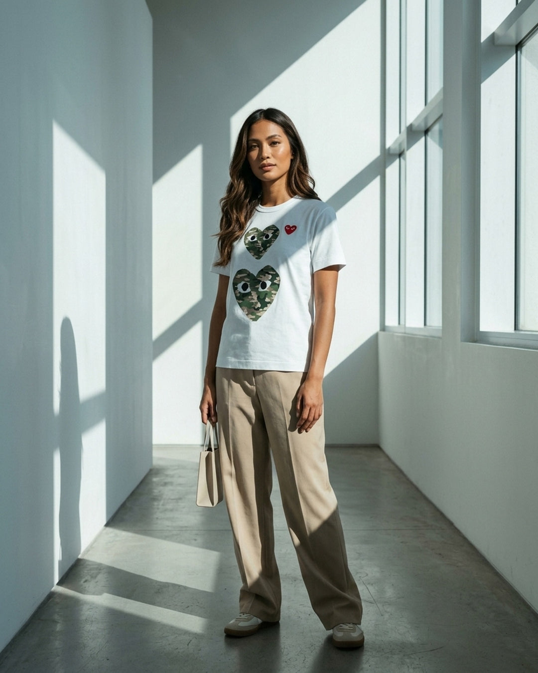Camo Double Heart Short Sleeve Tee | Comme des Garçons PLAY | Club21 - lifestyle