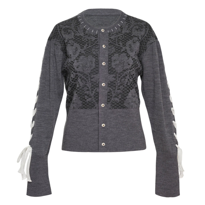 Floral Lace Panel Long Sleeve Cardigan