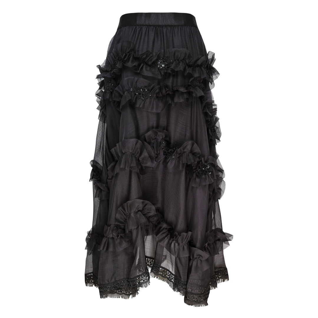 Silk Sheer Ruffled Skirt