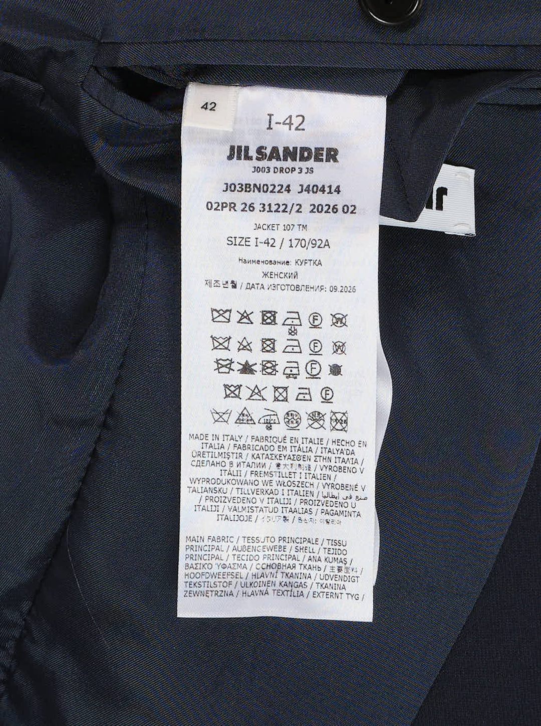 Jil Sander navy stretch wool longline single-breasted jacket with notched lapel and three-button front - view 3