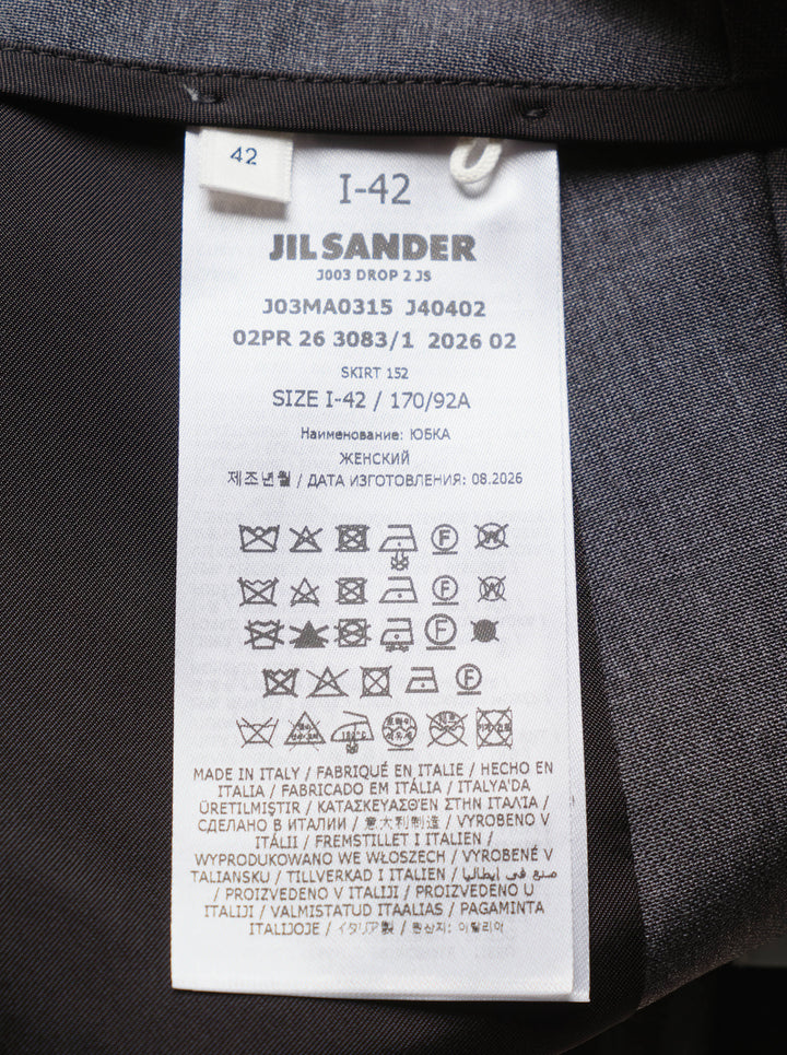 Jil Sander charcoal grey wool mohair pencil skirt with a high waist and side slit, shown front view - view 5