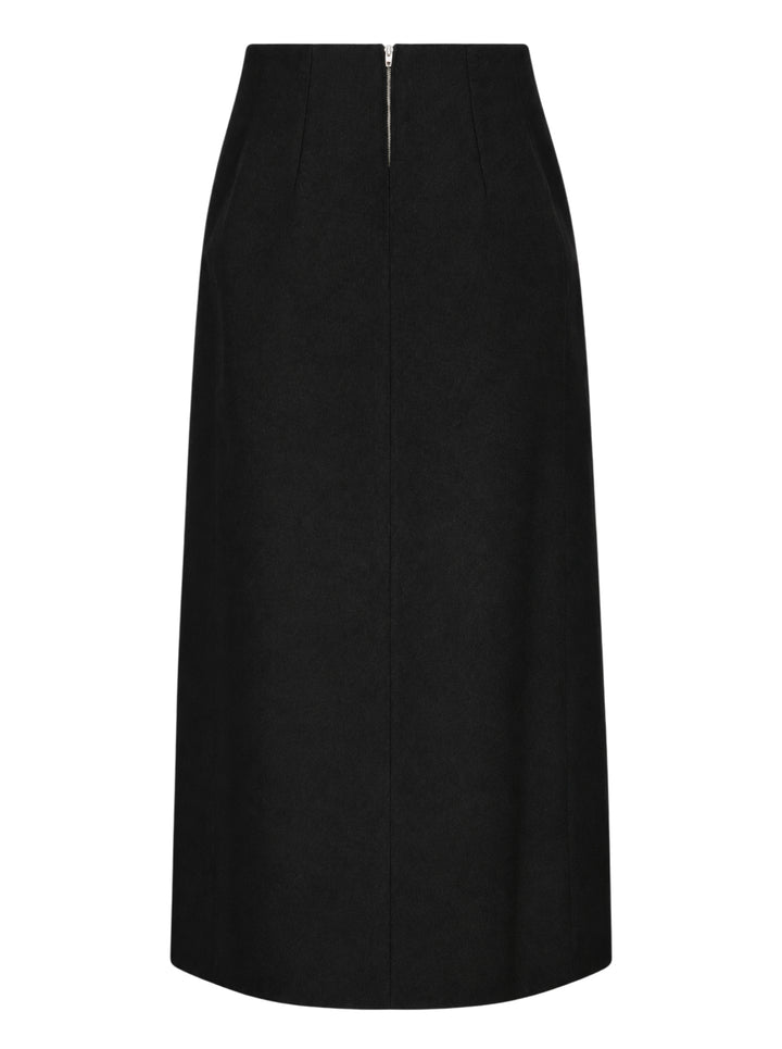 Jil Sander heavy textured sablé black midi skirt with dramatic asymmetric cut-out hem and high-rise waistband, displayed on white background - view 2