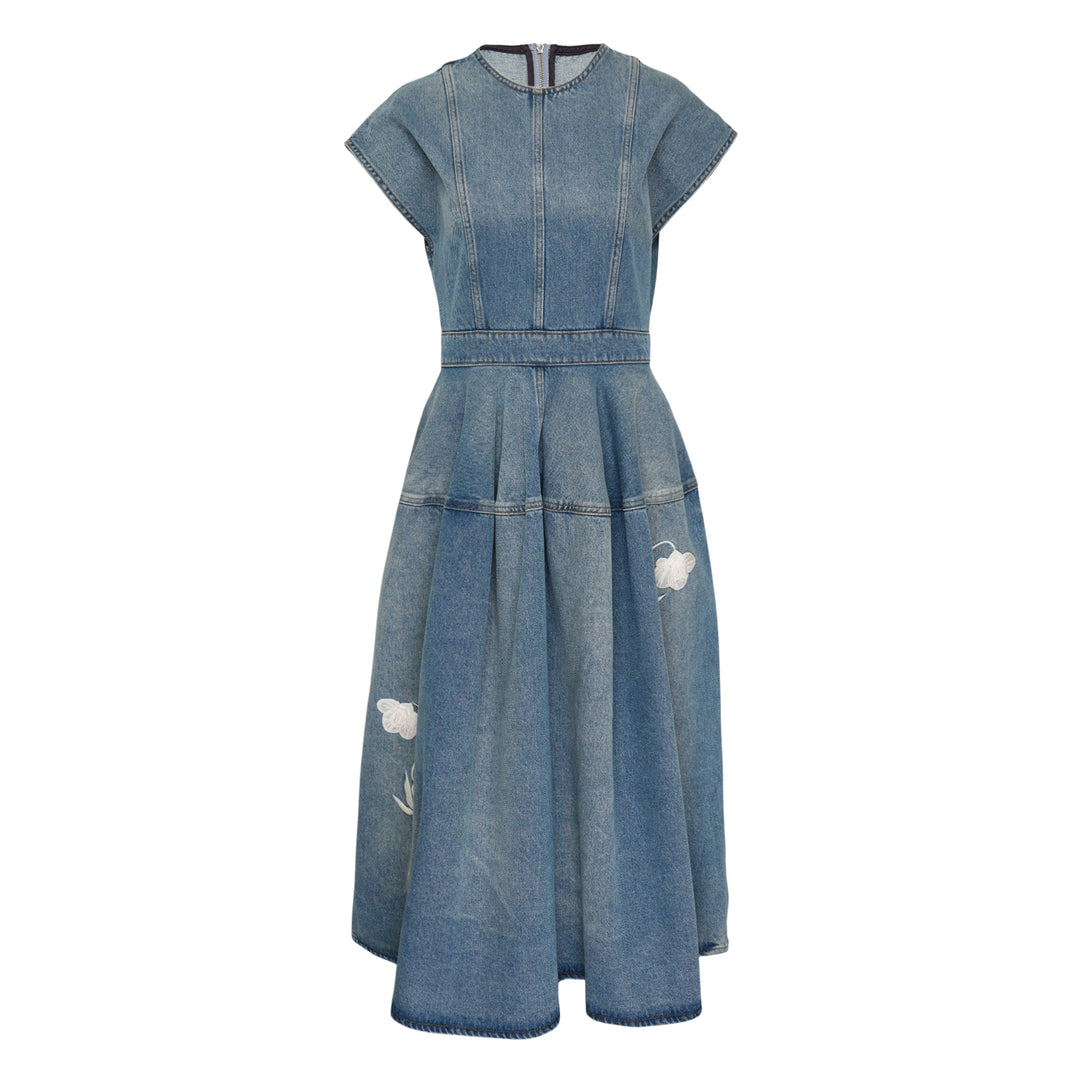 Embroidered Denim Short Sleeve Dress