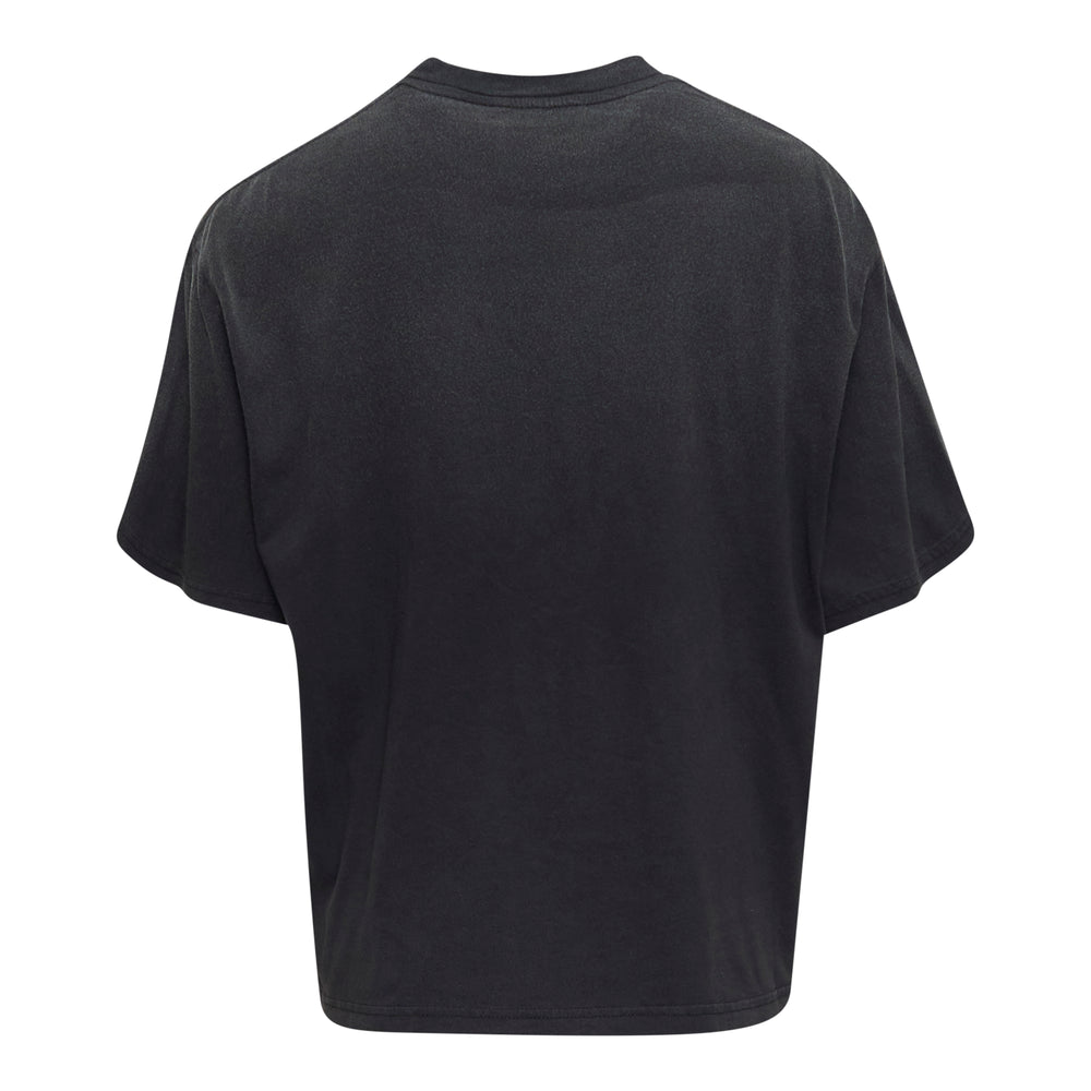 Bonbom Swan Vintage Effect Tee in garment-washed black, featuring a distressed white swan graphic with gothic blackletter text reading 'Bonbom Fall Winter 205', shown flat in an oversized boxy fit