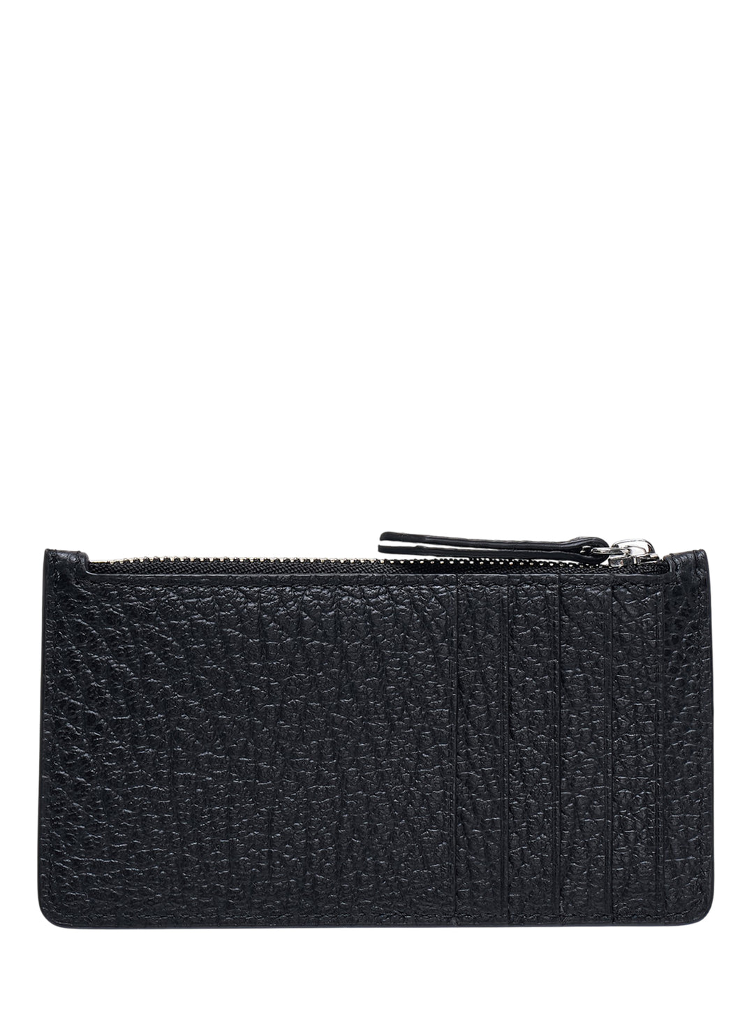 Maison Margiela black embossed grained leather zip card holder with multiple card slots and top zip closure