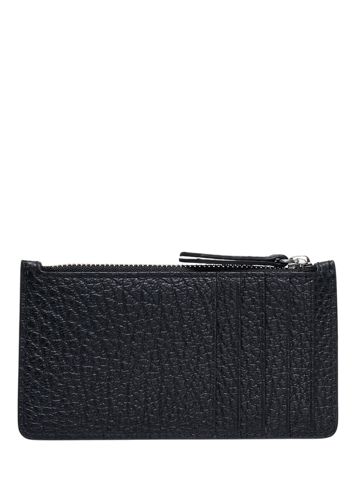 Maison Margiela black embossed grained leather zip card holder with multiple card slots and top zip closure