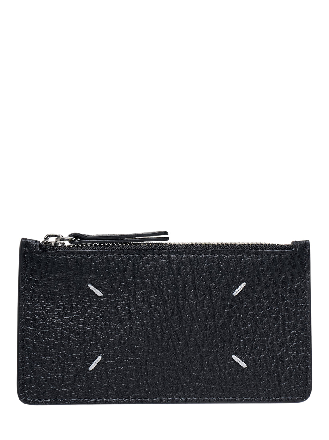 Maison Margiela black embossed grained leather zip card holder with multiple card slots and top zip closure - view 2