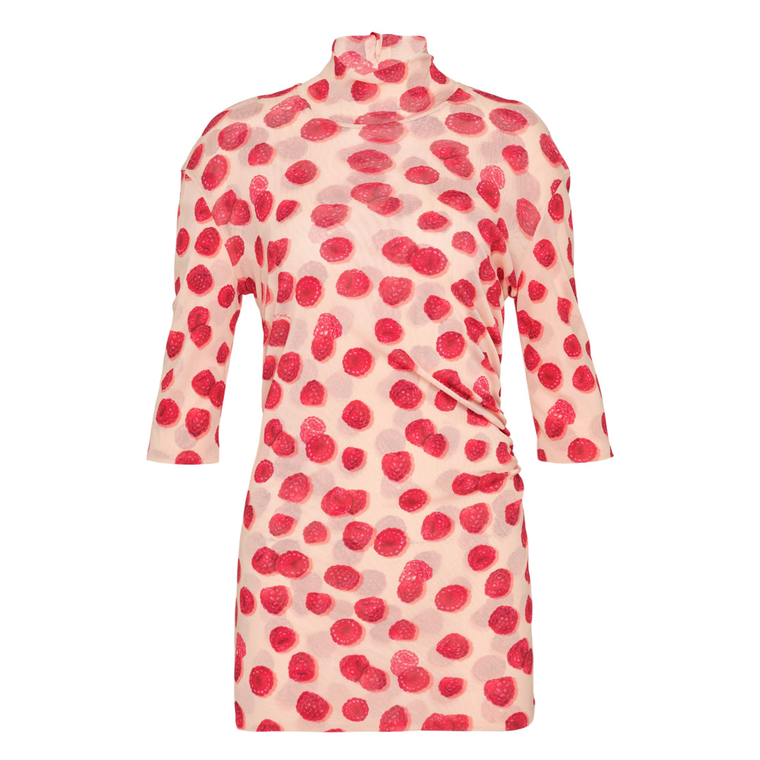 Raspberry Printed Mesh Top