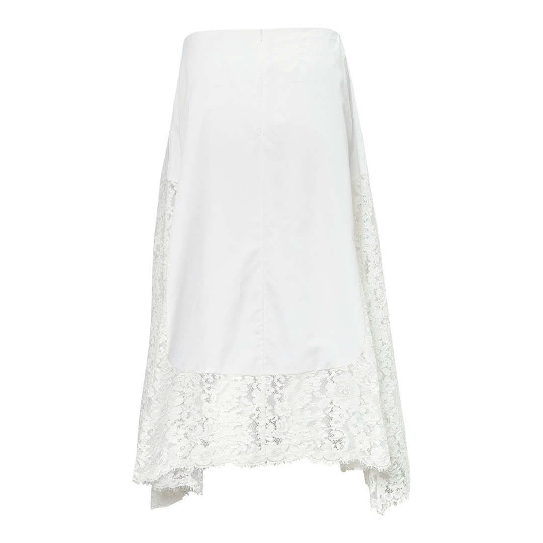Stella McCartney white midi skirt with floral lace side panels and scalloped hem, displayed flat on white background - view 2