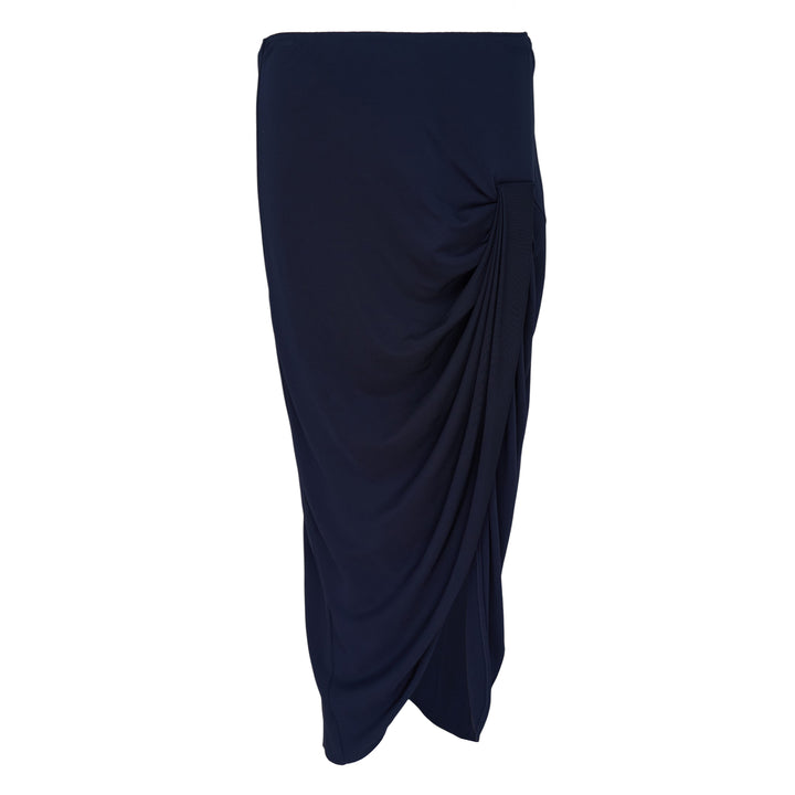 Navy Draped Midi Skirt