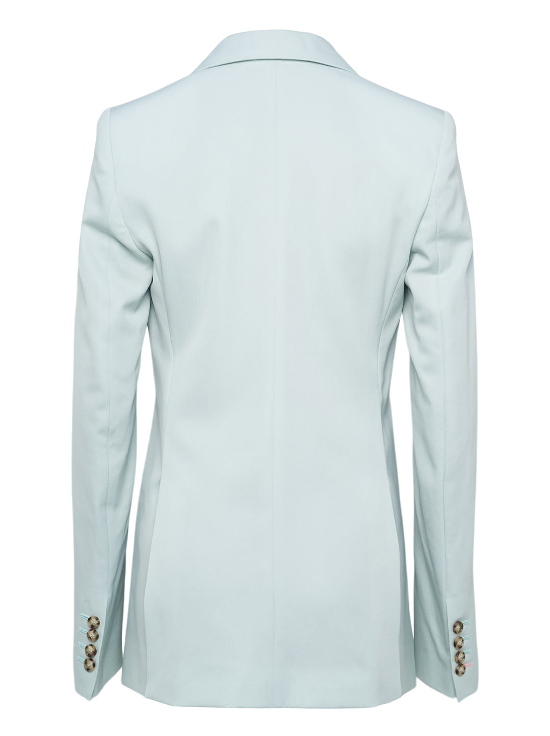 Stella McCartney Slim Flannel Blazer in pale mint with single tortoiseshell button, silver chain collar detail, and hip flap pockets — front view - view 2
