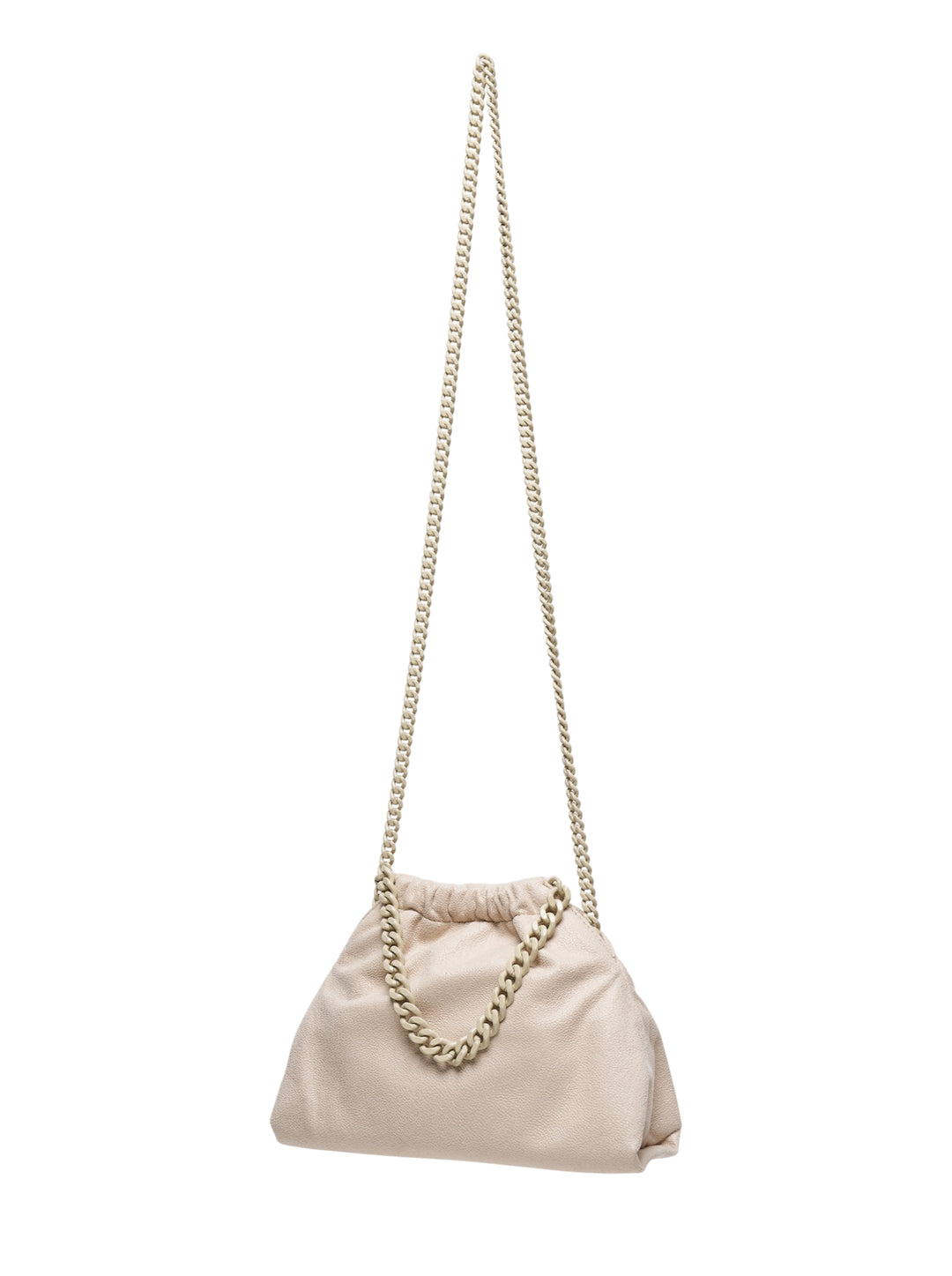 Stella McCartney Falabella Mini Drawstring Bag in cream with tonal chain crossbody strap and oval logo charm - view 2