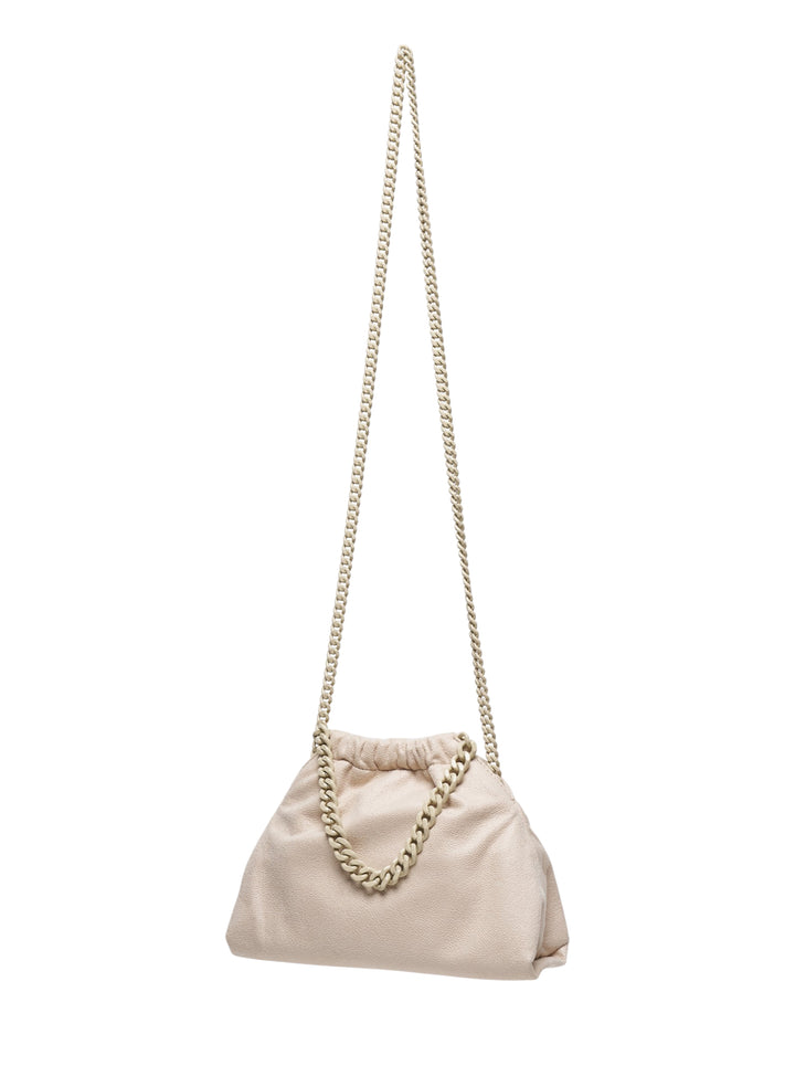 Stella McCartney Falabella Mini Drawstring Bag in cream with tonal chain crossbody strap and oval logo charm - view 2