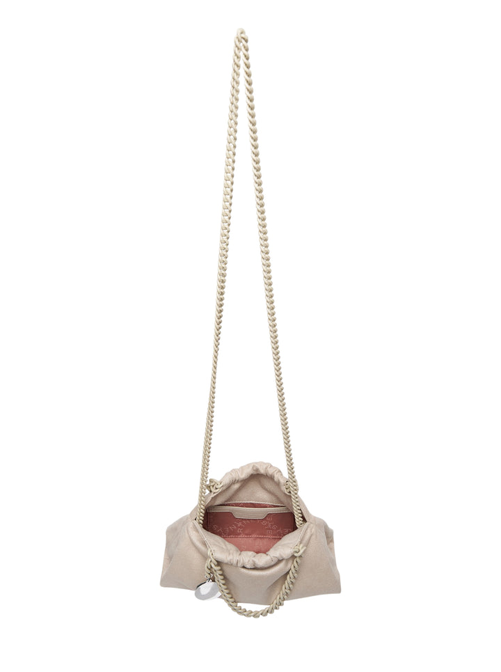 Stella McCartney Falabella Mini Drawstring Bag in cream with tonal chain crossbody strap and oval logo charm - view 3