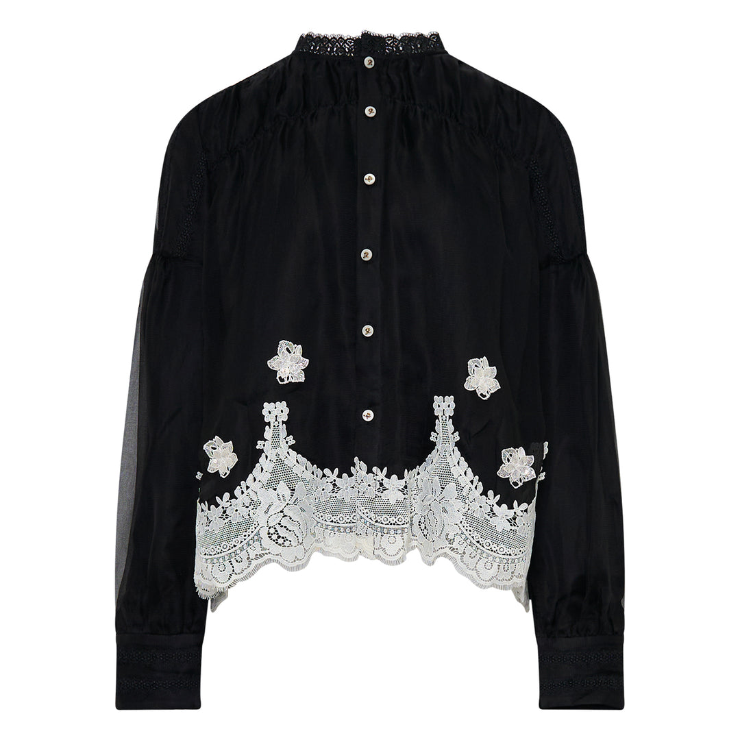 Relaxed Lace Trim Blouse