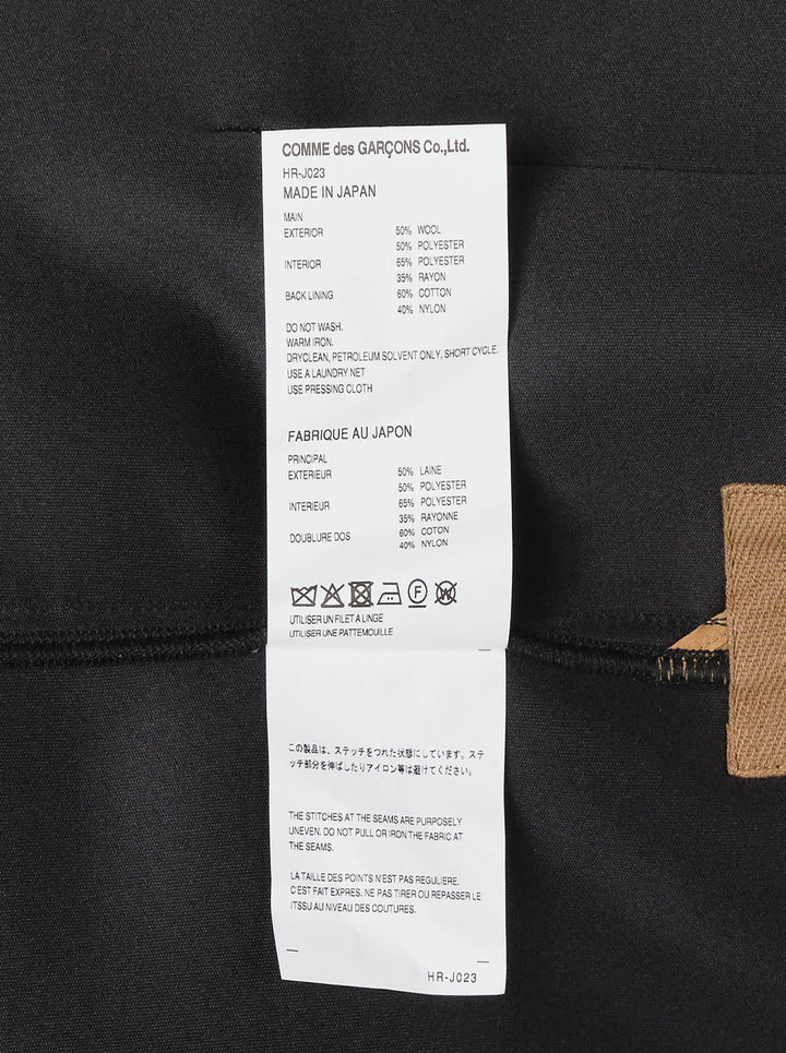 Comme des Garçons Homme wool beaver bonding jacket in camel, featuring a spread collar, five tortoiseshell-effect buttons, a chest patch pocket with angular seam detail, and two large lower patch pockets - view 3