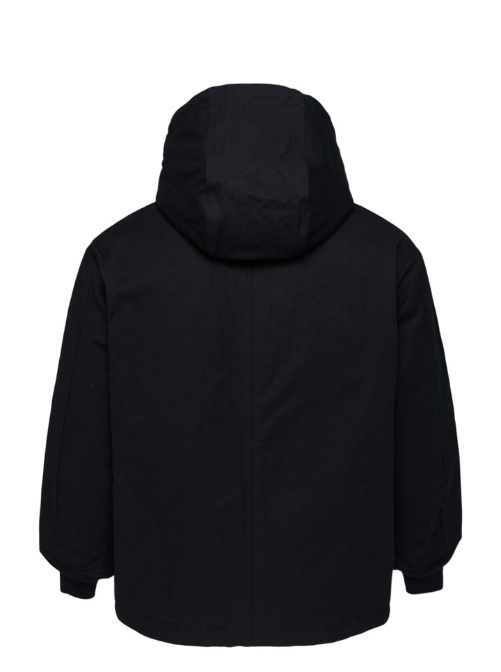 Black Comme des Garçons Homme hooded zip blouson jacket with quilted hood lining, chest flap pocket, zip hand pockets and ribbed cuffs - view 2