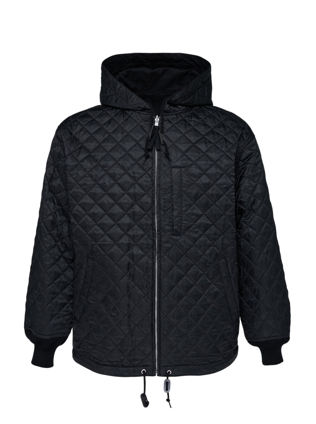 Black Comme des Garçons Homme hooded zip blouson jacket with quilted hood lining, chest flap pocket, zip hand pockets and ribbed cuffs - view 3