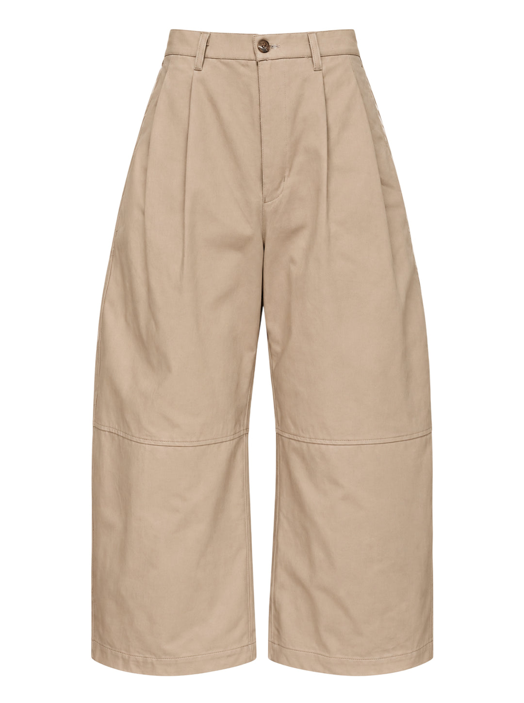 Beige cotton serge wide-leg cropped pants with front pleats and knee seams by Comme des Garçons Homme
