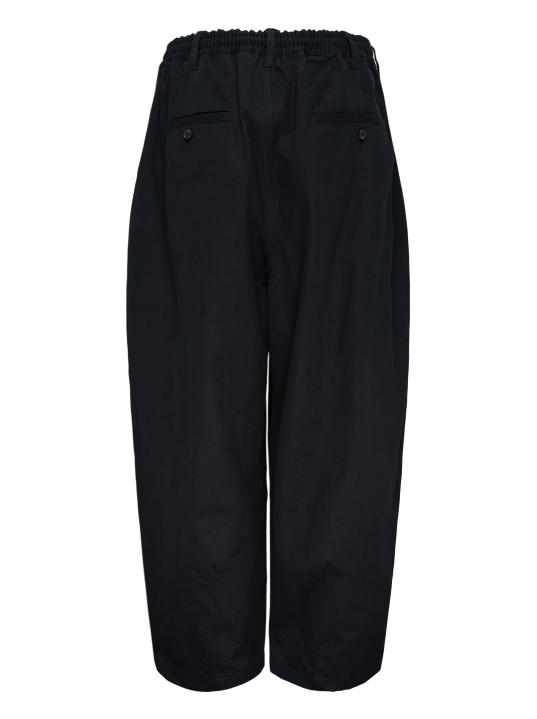 Comme des Garçons Homme black cotton twill pants with pleated front, elasticated waistband and wide cropped legs - view 2