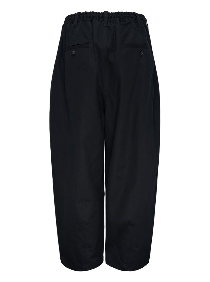 Comme des Garçons Homme black cotton twill pants with pleated front, elasticated waistband and wide cropped legs - view 2
