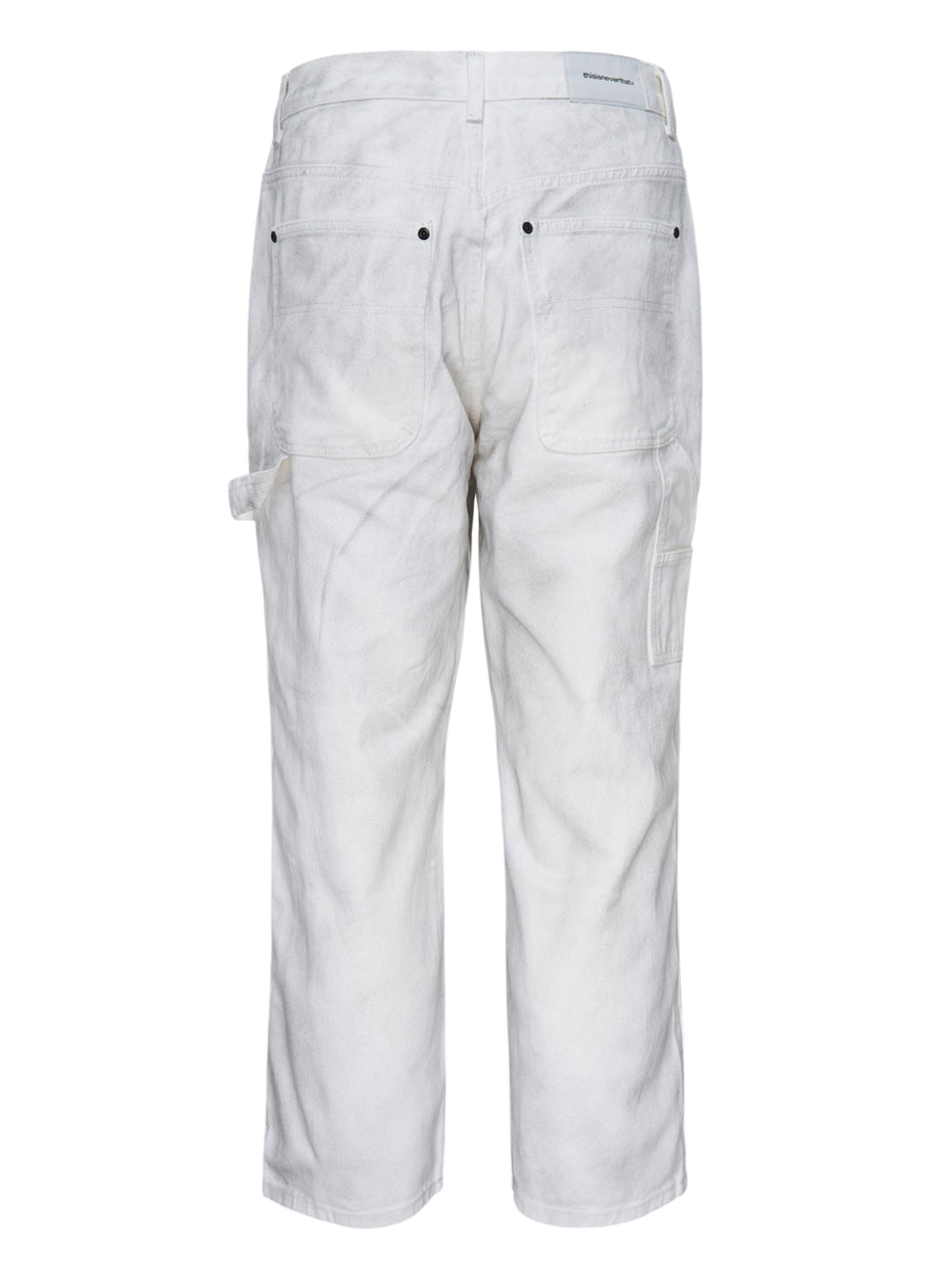 thisisneverthat Painter Pants in washed white with paint-worn finish, relaxed straight-leg silhouette, carpenter utility tab detail, and five-pocket construction — front view - view 2