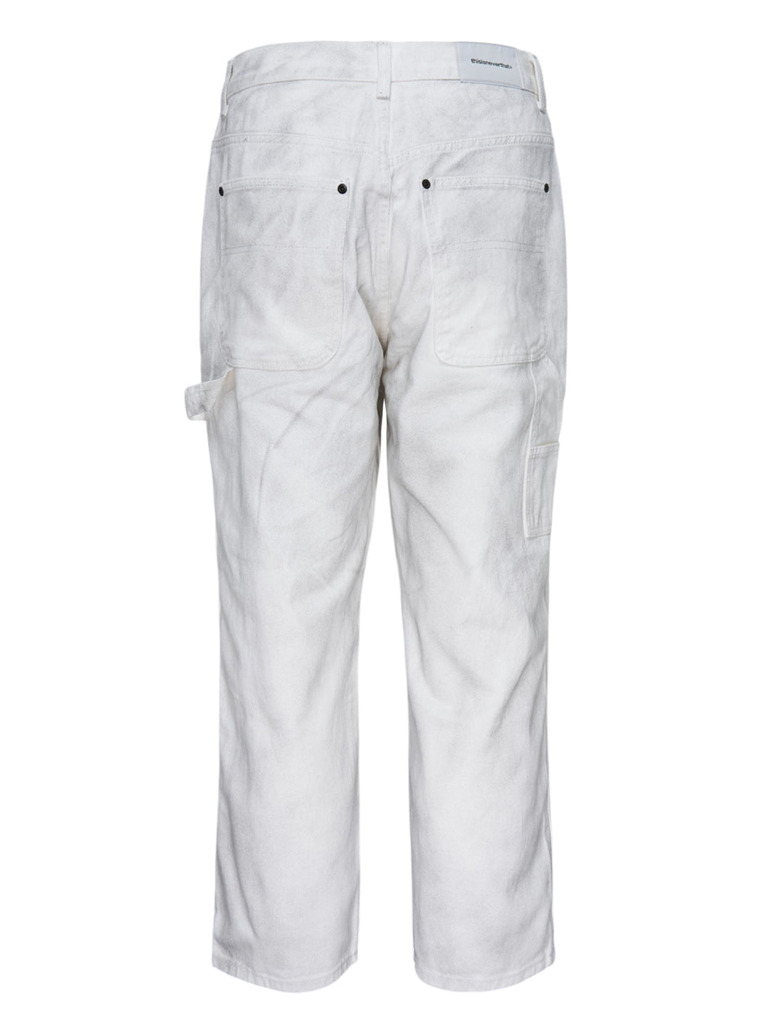 thisisneverthat Painter Pants in washed white with paint-worn finish, relaxed straight-leg silhouette, carpenter utility tab detail, and five-pocket construction — front view - view 2