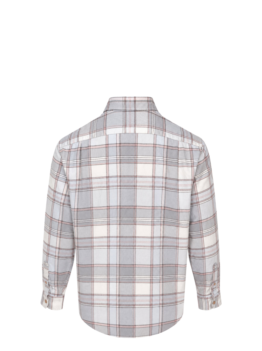 thisisneverthat Flannel Check Long Sleeve Shirt in grey, cream, and dusty rose large-scale plaid, featuring a button-down collar, wooden buttons, and a chest patch pocket - view 2