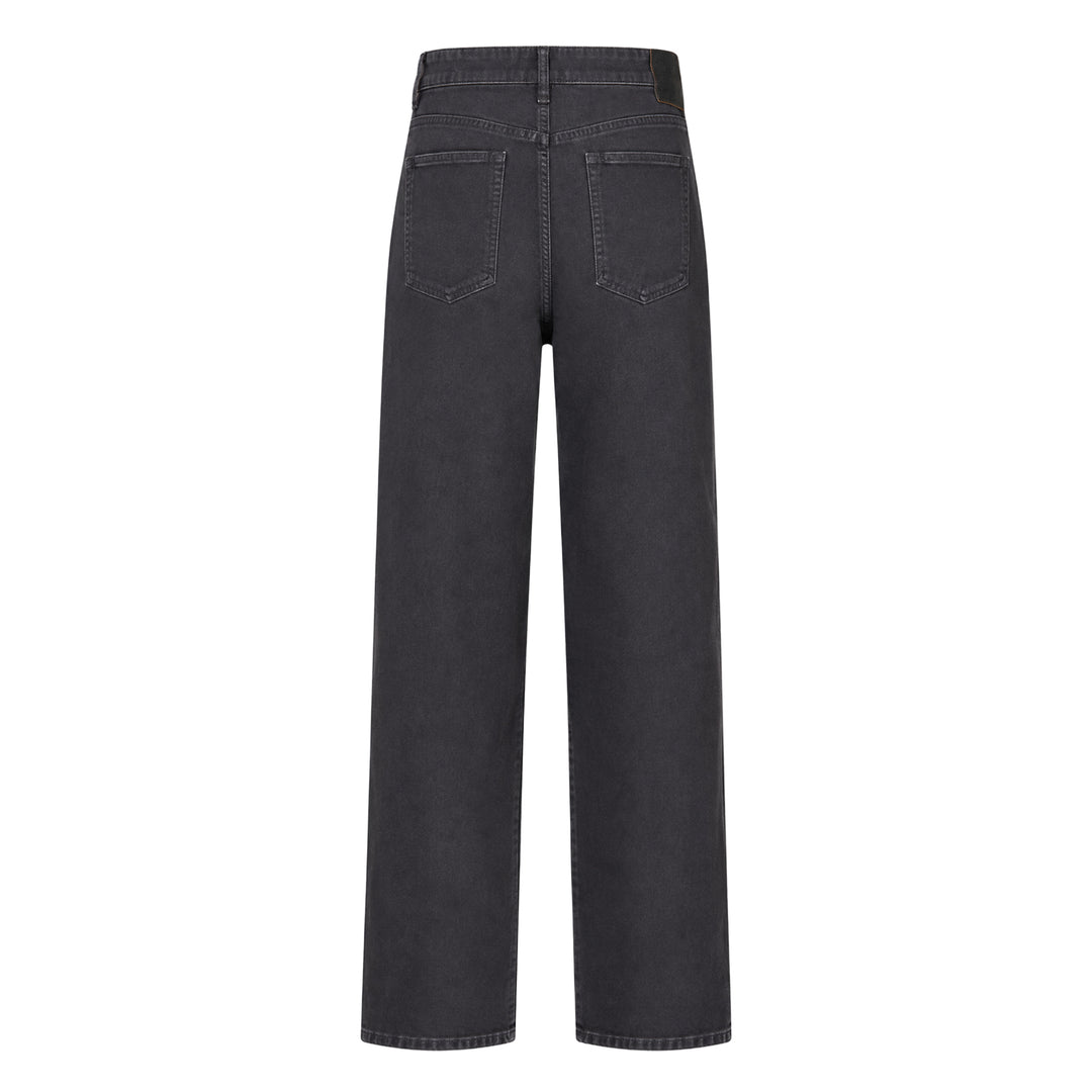 visvim Fluxus 03 Wide Corduroy Pants in washed black, featuring a high-rise waist, five-pocket construction, and a wide straight leg — front flat lay view - view 2