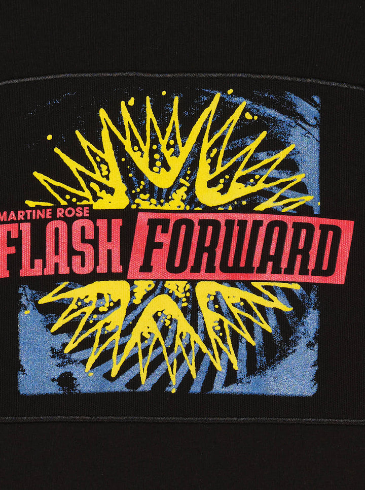 Martine Rose black short-sleeve T-shirt with a yellow, red and blue Flash Forward graphic patch on the chest - view 4