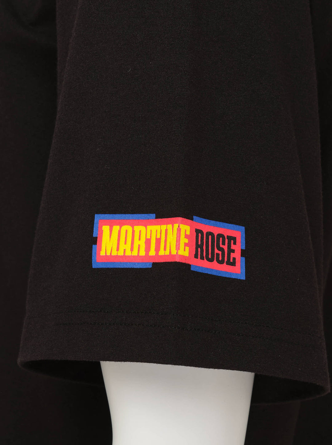 Martine Rose black short-sleeve T-shirt with a yellow, red and blue Flash Forward graphic patch on the chest - view 5