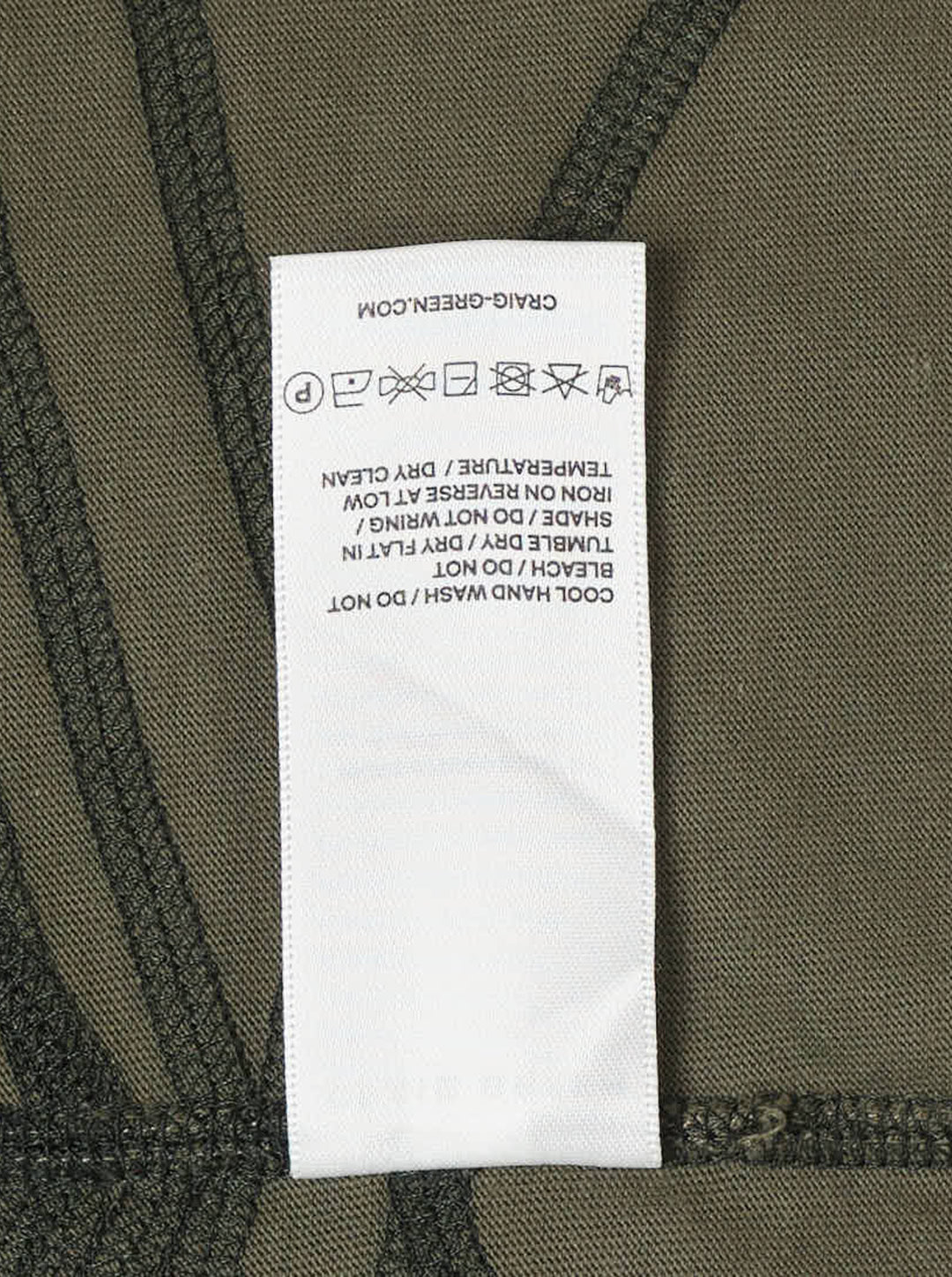 Craig Green olive long sleeve T-shirt with black flatlock stitching forming a grid pattern across the body and sleeves - view 3