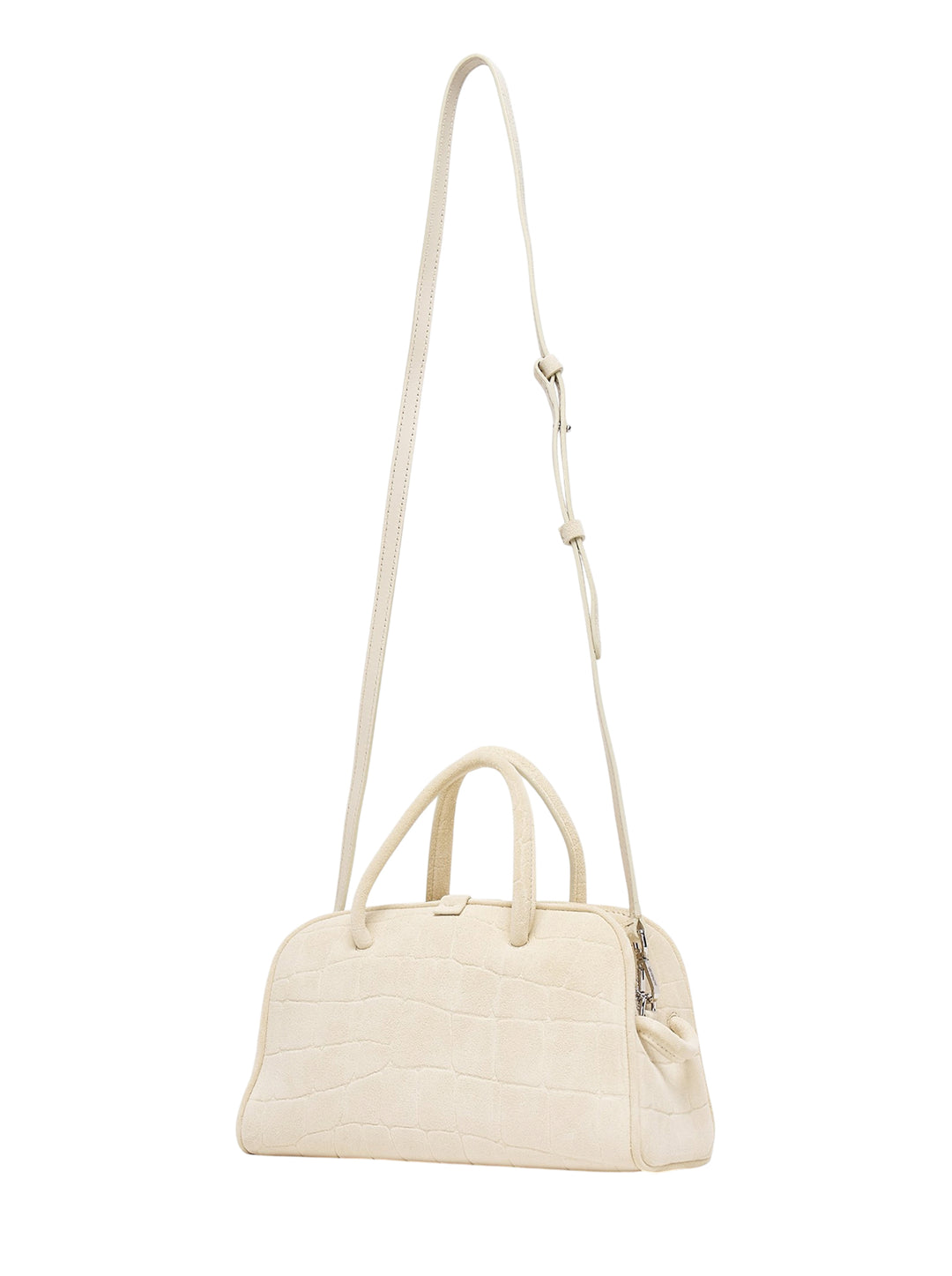 Jacquemus Le Petit Turismo top handle bag in cream croc-embossed suede with knotted handle detail and long adjustable crossbody strap - view 2