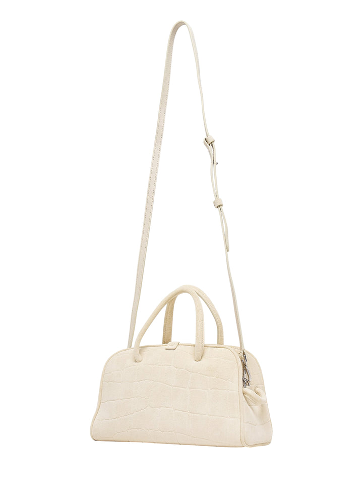 Jacquemus Le Petit Turismo top handle bag in cream croc-embossed suede with knotted handle detail and long adjustable crossbody strap - view 2