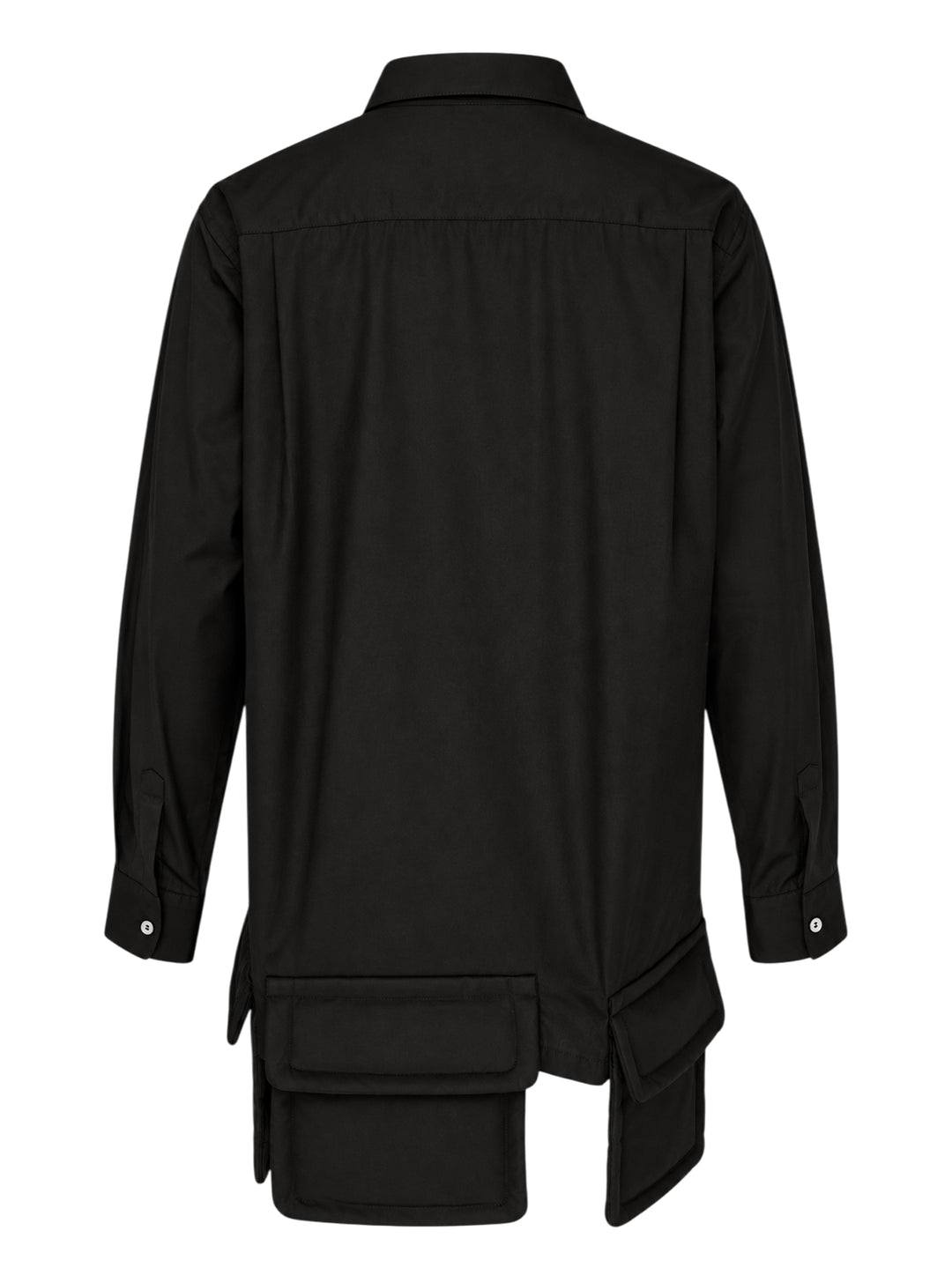 Black long sleeve shirt with asymmetric hem and padded flap pockets by Comme des Garçons Comme des Garçons - view 2