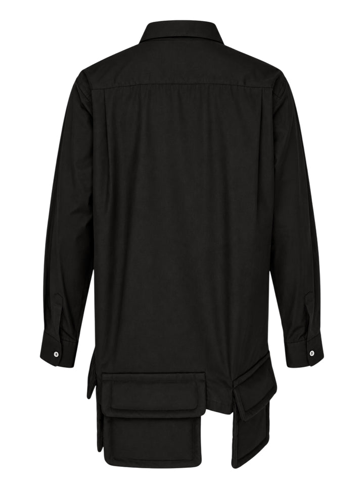 Black long sleeve shirt with asymmetric hem and padded flap pockets by Comme des Garçons Comme des Garçons - view 2